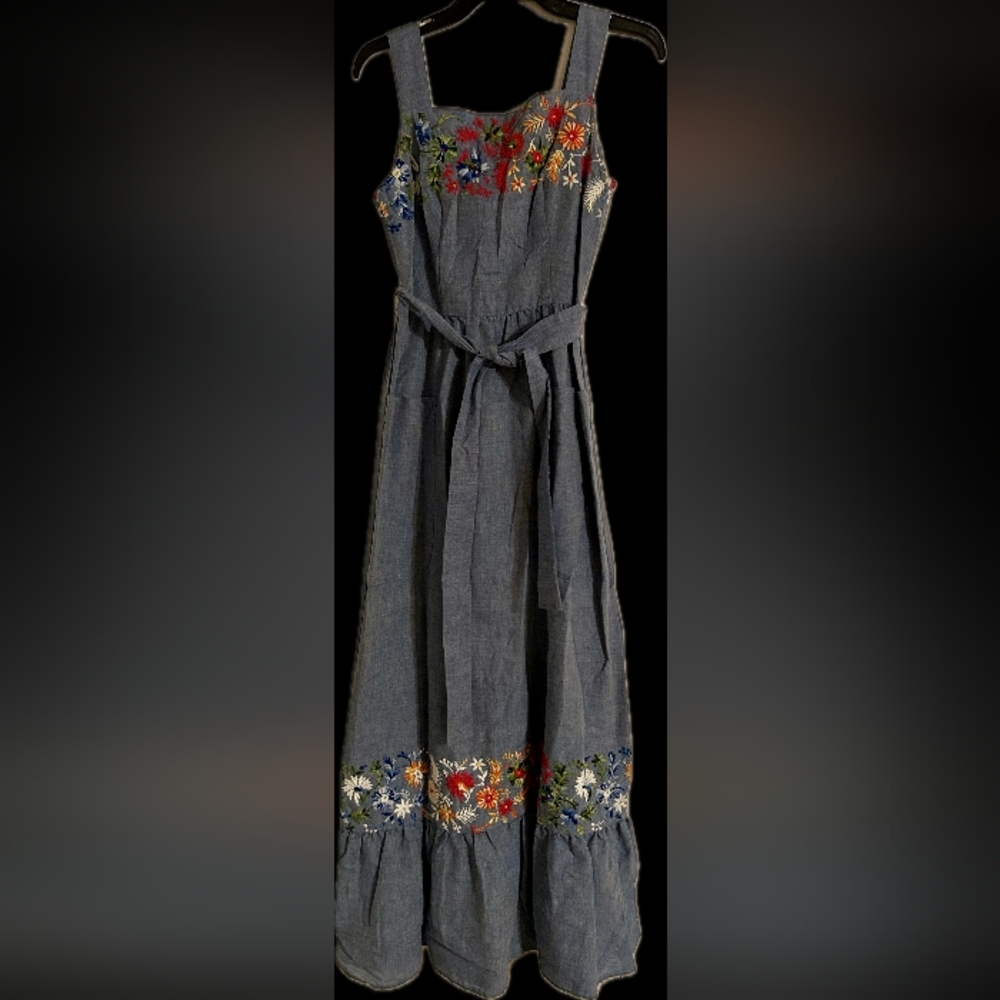 Vintage Miss KG Blue Floral Embroidered Maxi Dress